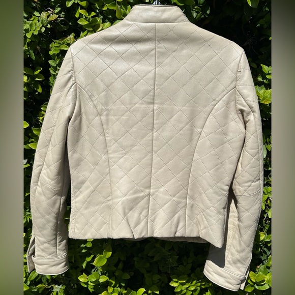 Vintage 80s WILSONS Quilted Jacket Womens Sz S Genuine Tan Leather Diamond Coat - Picture 5 of 8